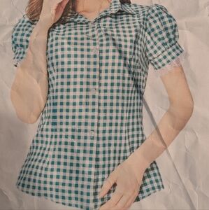 Emerald and white gingham top size medium